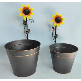 Bronze Planter w/sunflower Bucket Set 