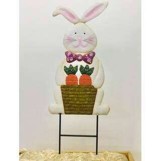 Easter Bunny w/carrots in basket on Two Poles 