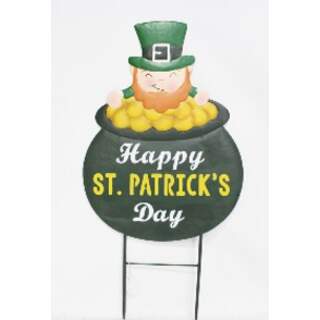 Happy St. Patrick’s Day Pot of Gold w/Leprechaun on Two Poles 