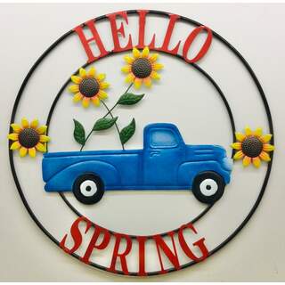 Hello Spring Blue Truck Wall Hanger 