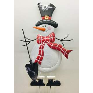 Snowman with Scarf and Shovel on Two Poles 