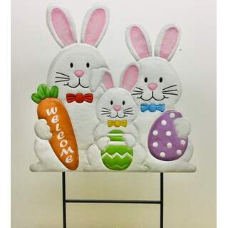 Three Easter Bunnies w/Carrot and Eggs on Two Poles 